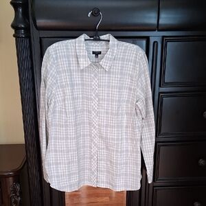 Talbots NWT Gray Plaid Shirt L PETITE